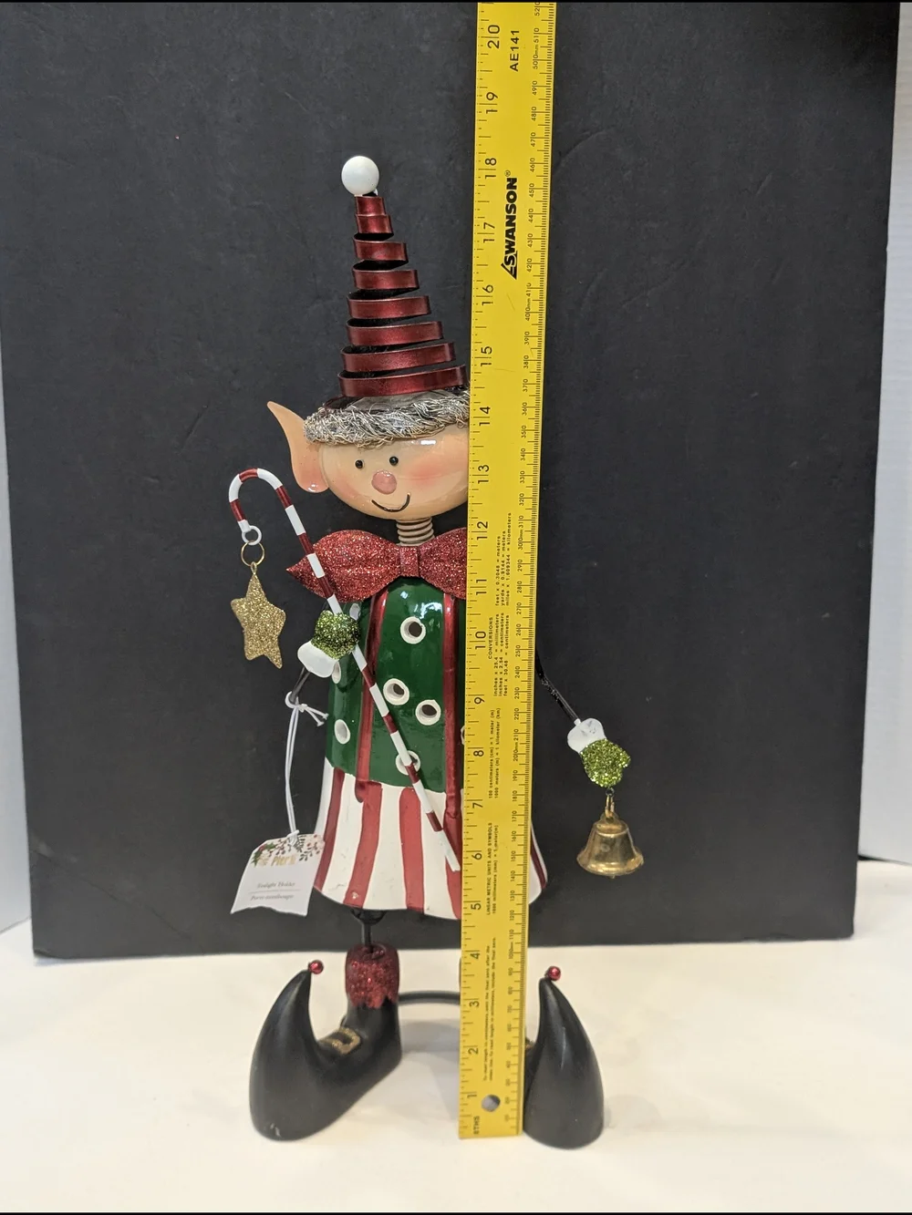 Pier 1 Imports Christmas Elf Tea Light Holder ceramic and Tin Bobblehead RARE